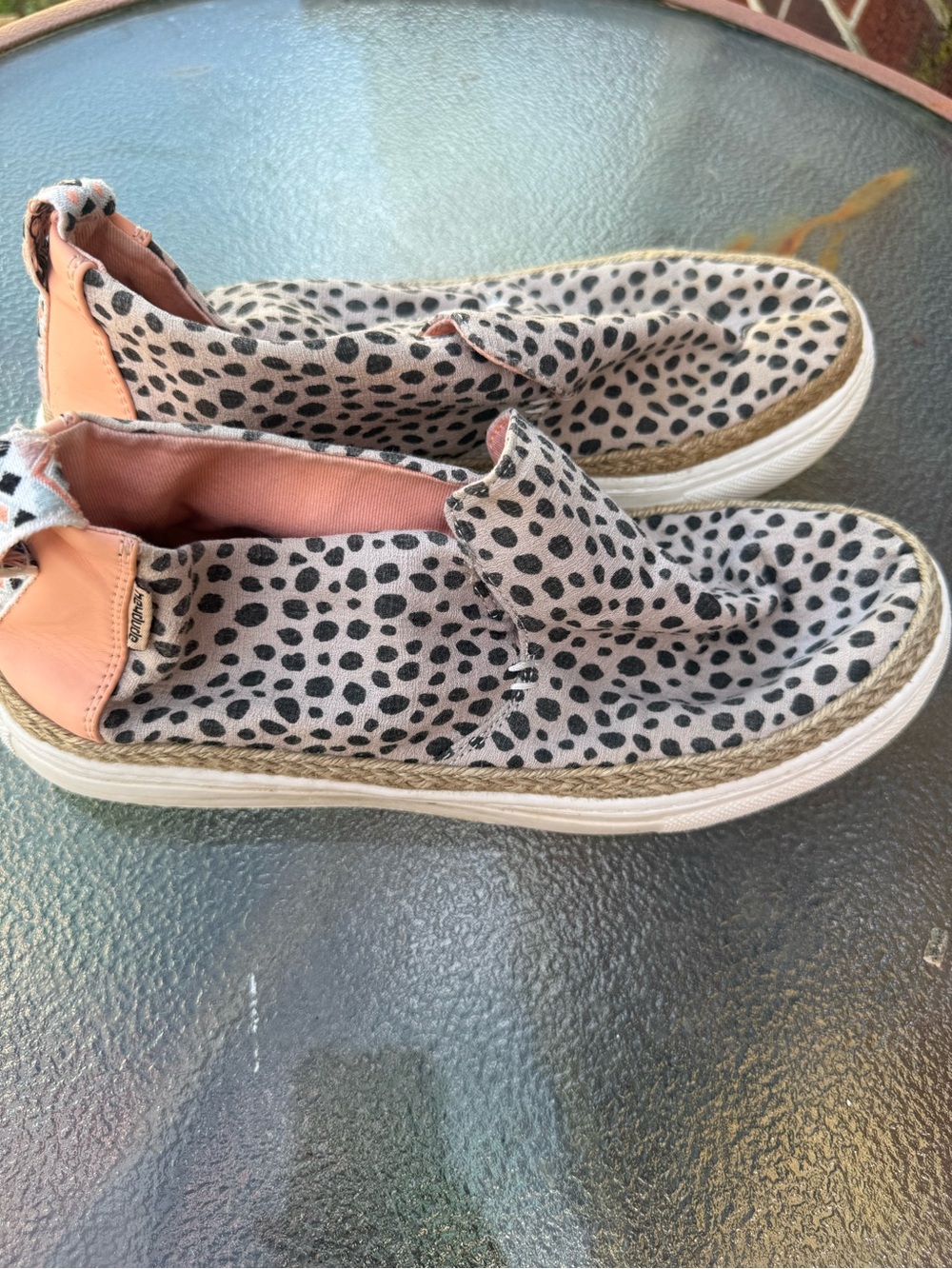 Slip-On Espadrille Sneaker in Peach and Black Spot